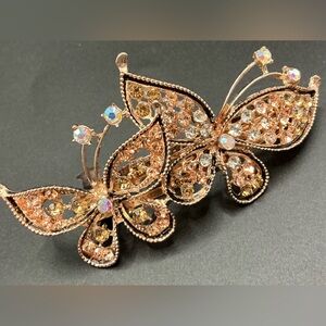 ROSE GOLD CRYSTAL RHINESTONE BUTTERFLY HAIR CLIP BARRETTE